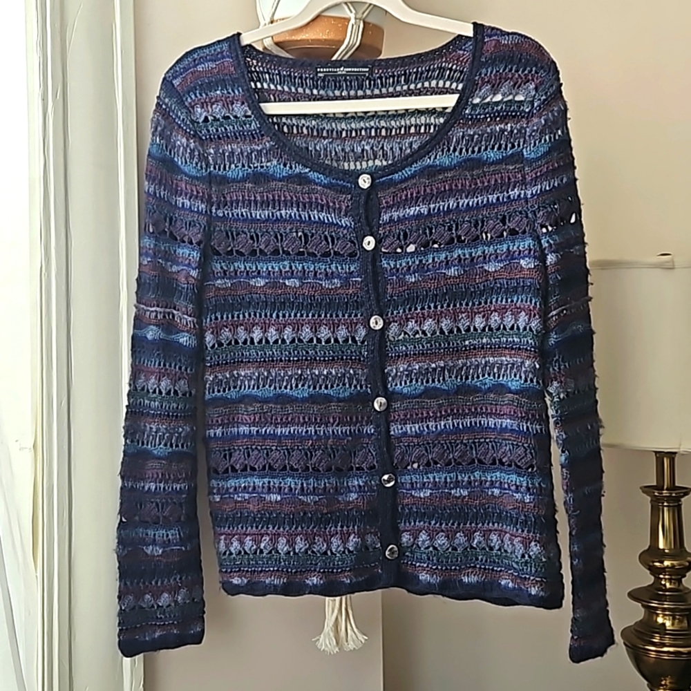 Peruvian Connection Sweater Sz M Baby Alpaca & Pima Cotton Blues & Purples